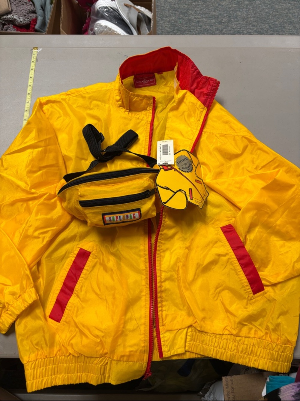 Sears Yellow and Red Kids Rain Jacket with Matching Yellow Pack